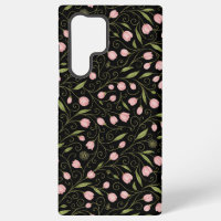 Cute, pink flower on black with repeating pattern 