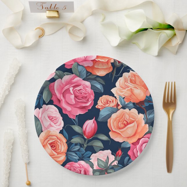 Cute pink flower paper plates (Wedding)