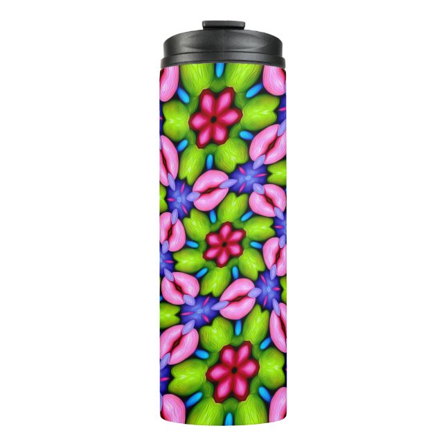 Cute Pink Flower Pattern Thermal Tumbler (Front)
