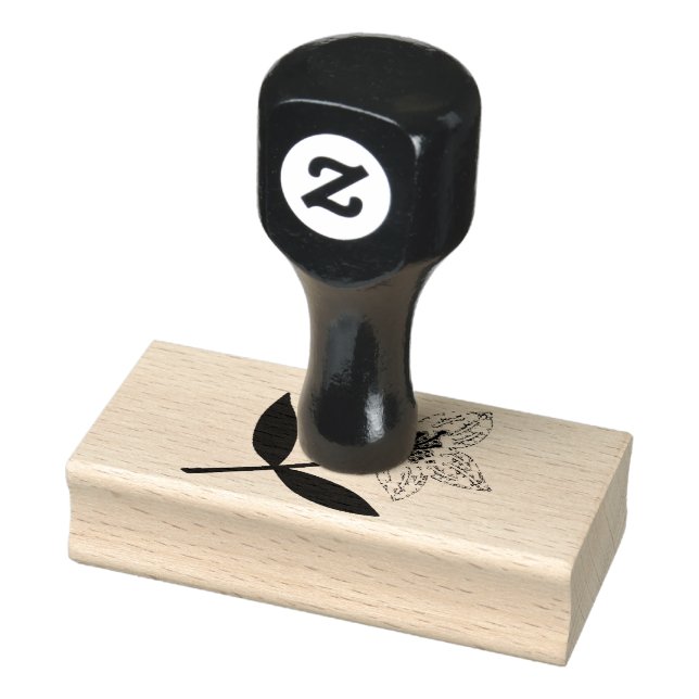 Cute pink flower with leave rubber stamp (Stamp)