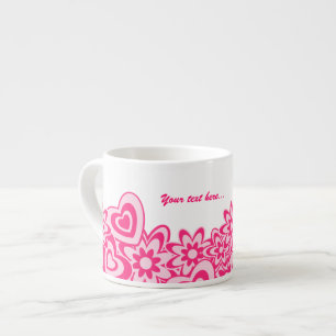 Cute pink flowers and hearts with a name espresso cup