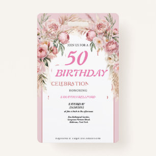 Cute Pink Flowers Birthday ID Badge
