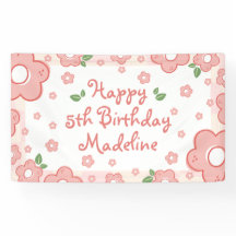 Cute Pink Flowers Birthday Party Banner