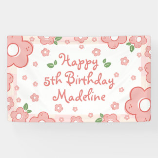 Cute Pink Flowers Birthday Party Banner