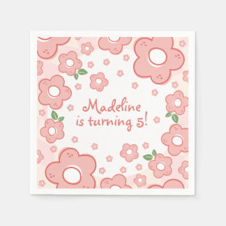 Cute Pink Flowers Birthday Party Pinks Napkin