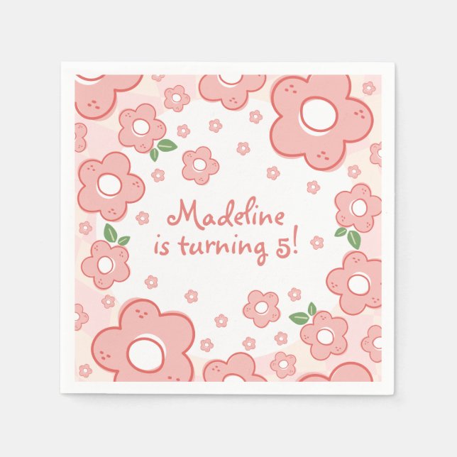 Cute Pink Flowers Birthday Party Pinks Napkin (Front)