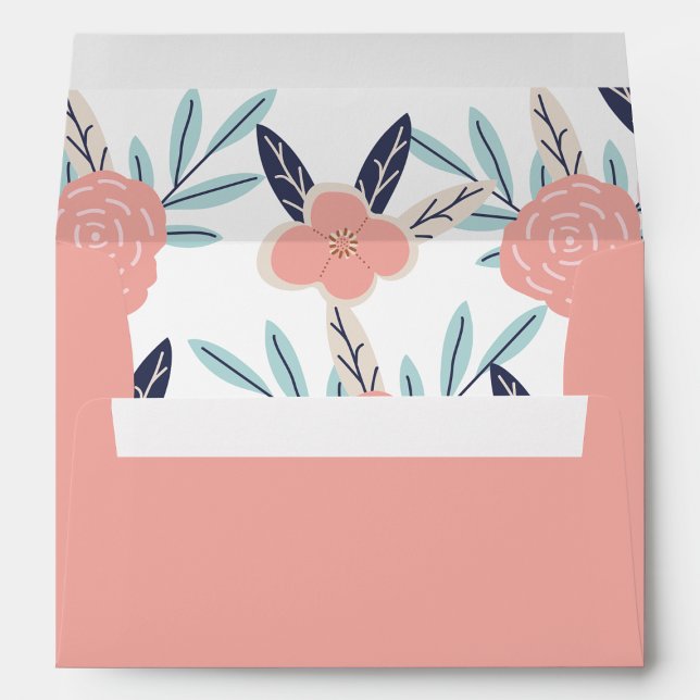Cute Pink Flowers Floral Blush Pink Blue  Envelope (Creator Uploaded)