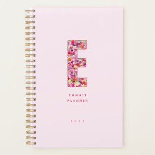 Cute Pink Flowers Floral Letter E Personalised Planner