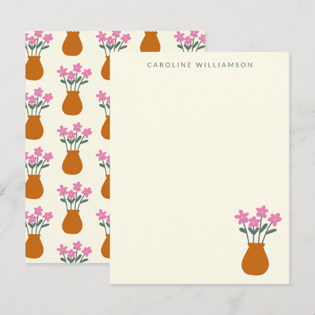 Cute Pink Flowers in Vase Personalised Name Card (Front/Back)