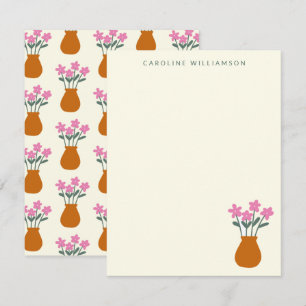 Cute Pink Flowers in Vase Personalised Name Card