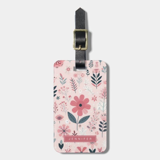 Cute Pink Flowers Luggage Tags (Front Vertical)
