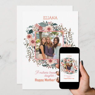 Cute Pink Flowers Mum Daughter Quotes Photo  Card