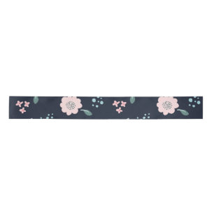 Cute pink flowers on navy background design wrappi satin ribbon