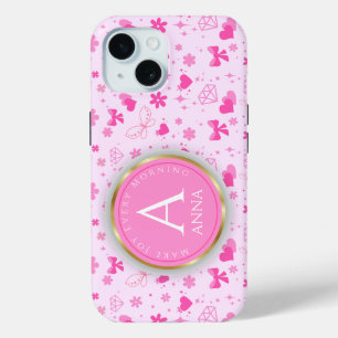 Cute Pink Flowers Pattern, Girly Floral design iPhone 15 Case