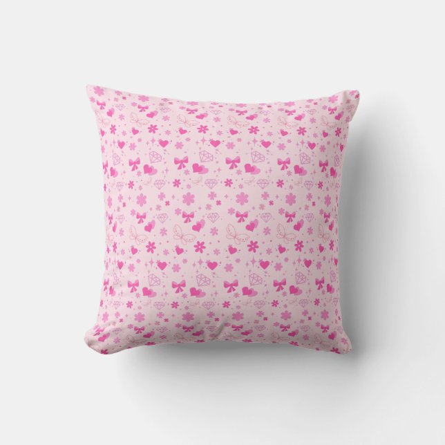 Cute Pink Flowers Pattern, Girly Floral design Cushion (Front)