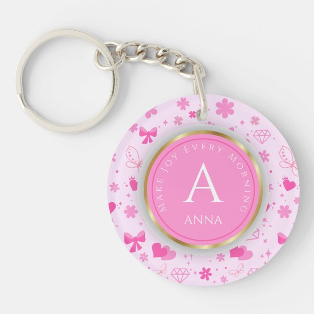 Cute Pink Flowers Pattern, Girly Floral design Key Ring (Front)