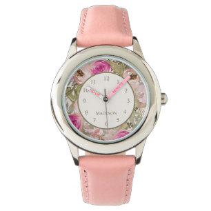 Cute Pink Flowers Your Name Child's Watch