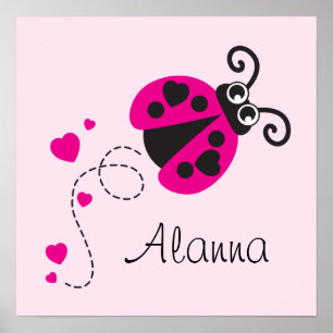 Cute pink flying ladybug kids named poster