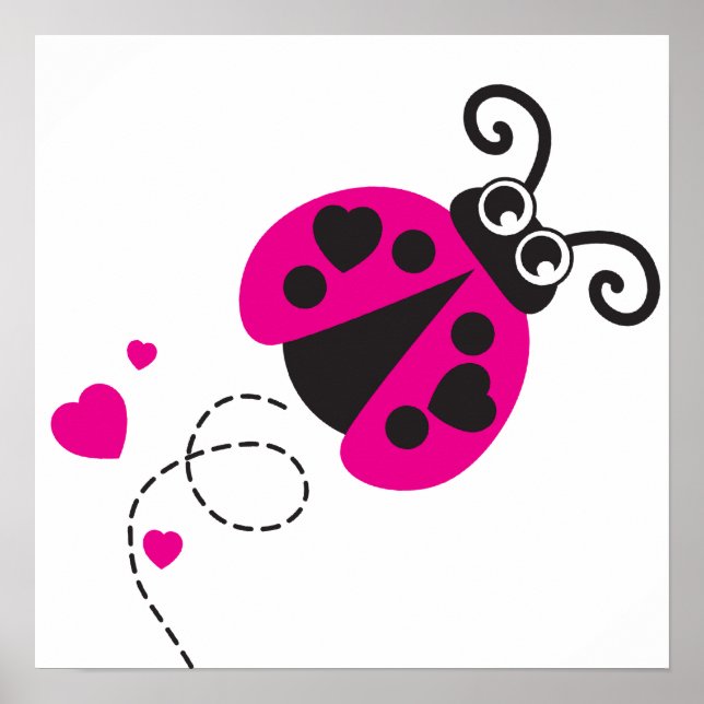 Cute pink flying ladybug kids nursery poster (Front)