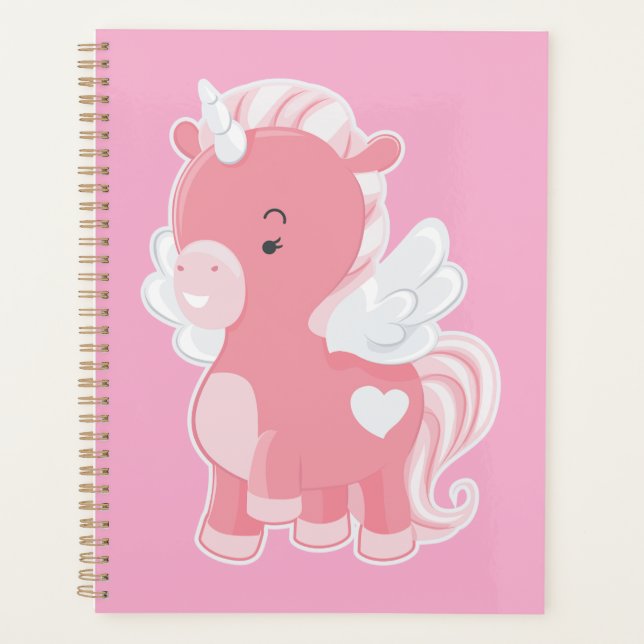 Cute Pink Flying Unicorn Pegacorn Planner (Front)
