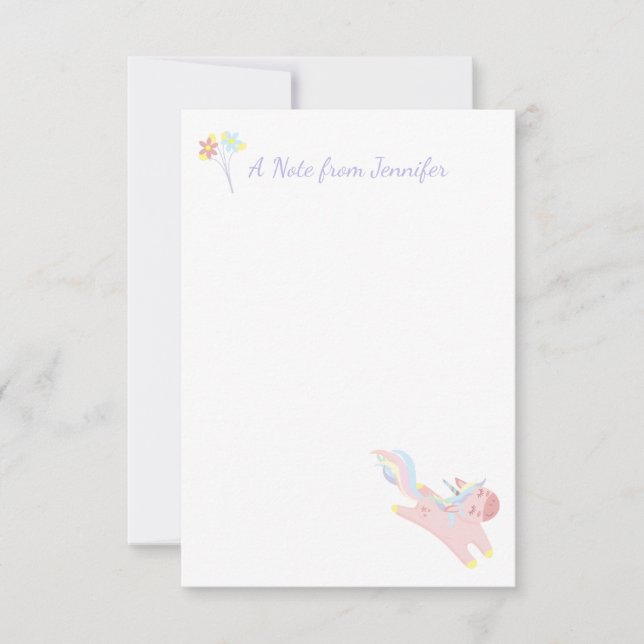 Cute Pink Flying Unicorn Personalised Floral Card (Front)