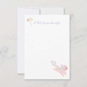 Cute Pink Flying Unicorn Personalised Floral Card