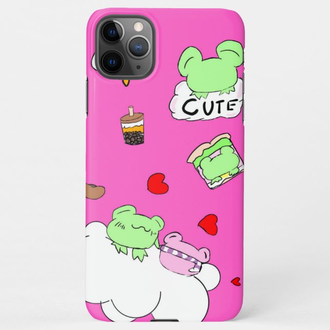 Cute, pink, food, cloud, frog phone case (Back)