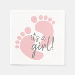 Cute Pink Footprints Baby Shower Napkin