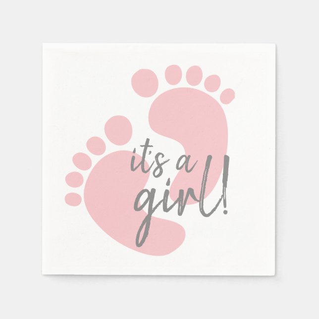 Cute Pink Footprints Baby Shower Napkin (Front)