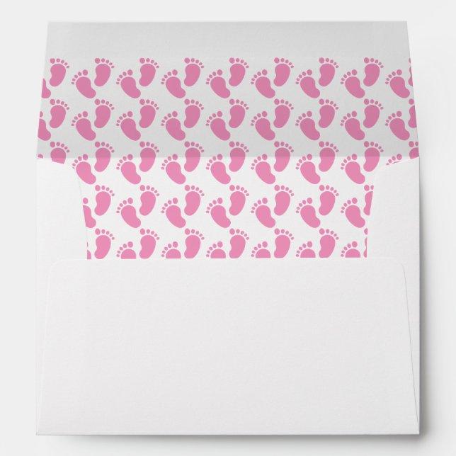 Cute Pink Footprints Girl Baby Shower Printed Envelope (Back (Bottom))