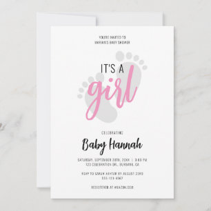 Cute Pink Footprints It’s a Girl Baby Shower Invit Invitation