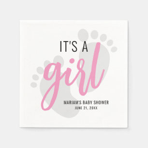 Cute Pink Footprints It’s a Girl Baby Shower Napkin