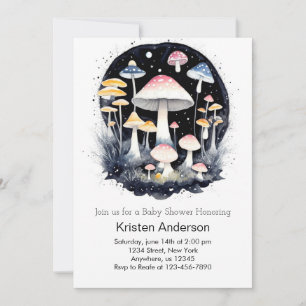 Cute Pink Forest Magic Mushroom Girl Baby Shower Invitation