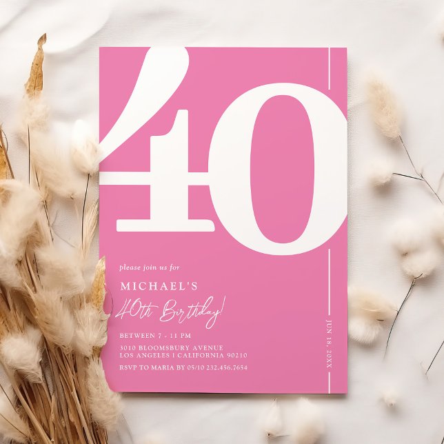 Cute Pink Forty 40th Birthday Party Invitations (Creator Uploaded)