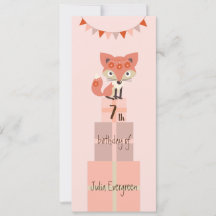 Cute Pink Fox 7th Birthday Invitation