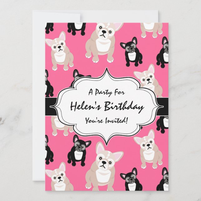 Cute Pink French Bulldog Pattern Invitation (Front)