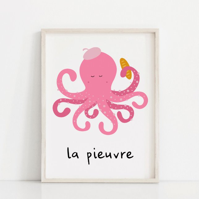Cute Pink French Octopus Nursery Poster (Creator Uploaded)