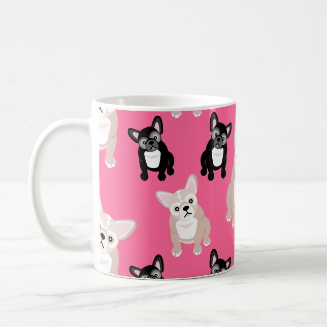 Cute Pink Frenchies French Bulldogs Coffee Mug (Left)