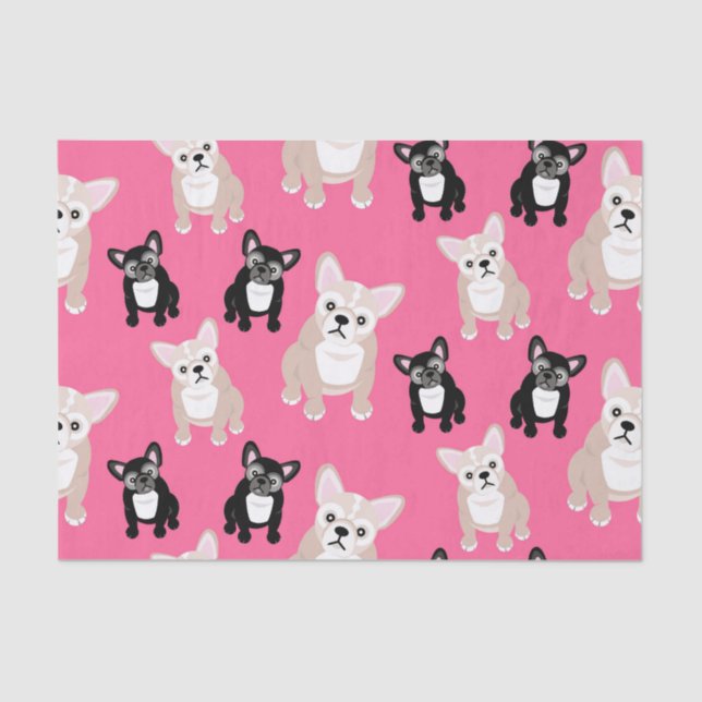 Cute Pink Frenchies French Bulldogs Tissue Paper (Front)