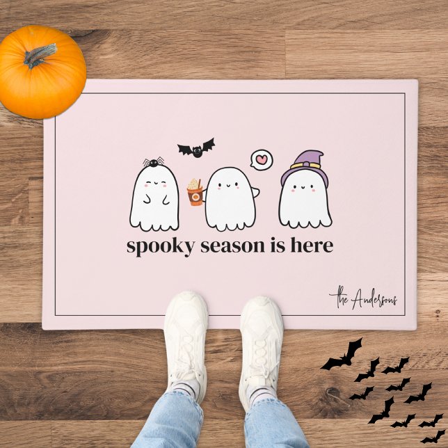 Cute Pink Friendly Ghosts Spooky Season Doormat (Creator Uploaded)