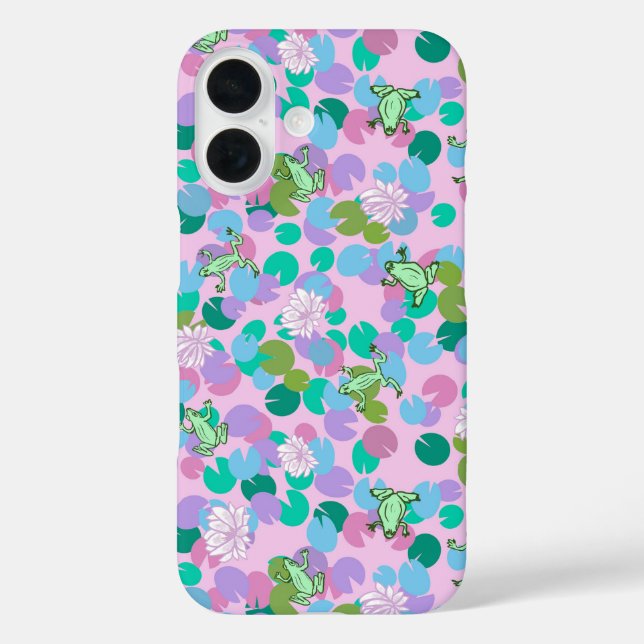 Cute pink frog art with waterlilies girly Case-Mate iPhone case (Back)