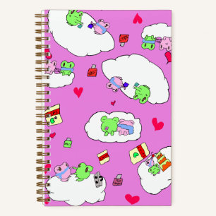 Cute pink frog date pattern notebook