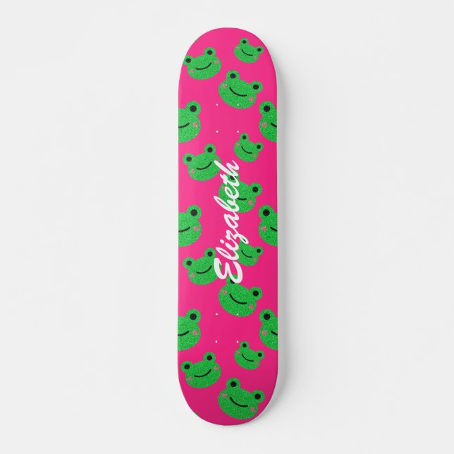 cute pink frog pattern Skateboard (Front)