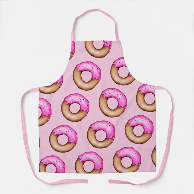 Cute Pink Frosted Doughnuts with Sprinkles Pattern Apron (Front)