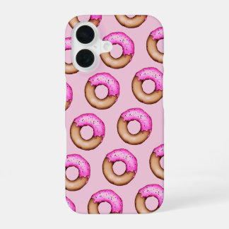 Cute Pink Frosted Doughnuts with Sprinkles Pattern iPhone 16 Case