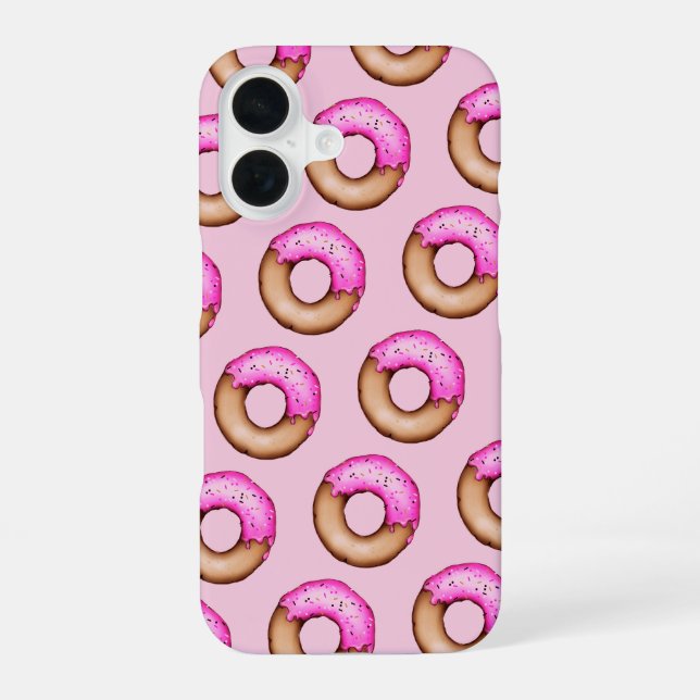 Cute Pink Frosted Doughnuts with Sprinkles Pattern iPhone 16 Case (Back)