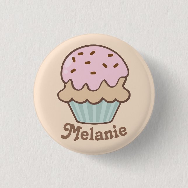 Cute Pink Frosting Cupcake Personalised 3 Cm Round Badge (Front)