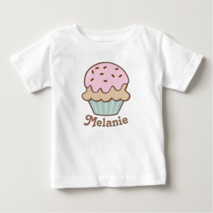Cute Pink Frosting Cupcake Personalised Baby T-Shirt