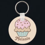Cute Pink Frosting Cupcake Personalised Key Ring<br><div class="desc">Sweet personalised keychain with cute illustration of a pink frosted cupcake.</div>