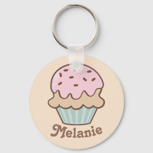 Cute Pink Frosting Cupcake Personalised Key Ring